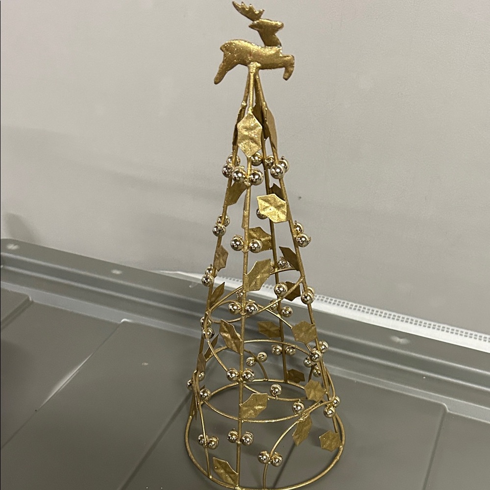 Gold Reindeer Tree Sculpture